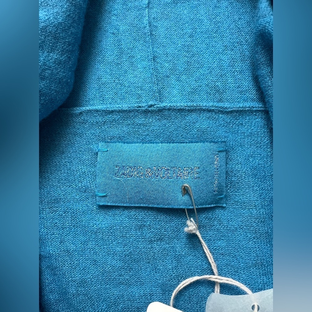 Zadig & Voltaire 100% Cashmere Dana CP Women Open Front Cardigan Sweater Blue S - Picture 7 of 8
